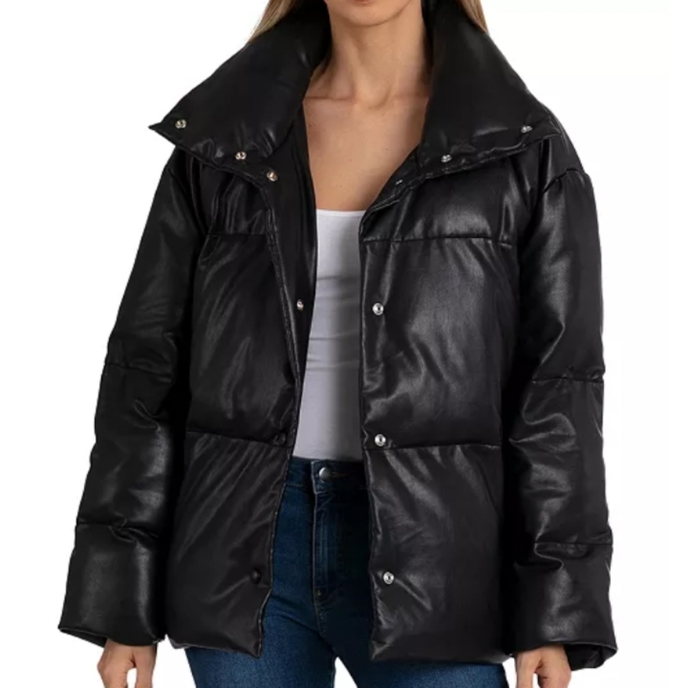 Avec les filles Faux leather puffer jacket